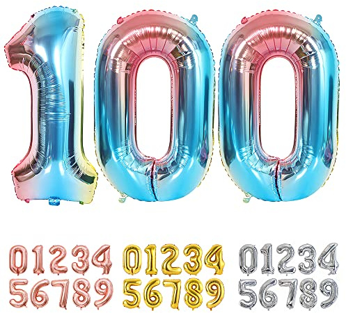 Ponmoo Foil Balloon Number 100 Gradient Blue, Giant Numbers 0 1 2 3 4 5 6 7 8 9 10-19 20-29 30-39 40-49 50-60-70-80-90-100, Large Balloons for Wedding Anniversary Birthday Party Decoration