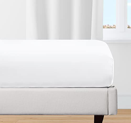 Spannbettlaken 200x200cm 100% Bio-Baumwolle, kühlendes Perkal-Gewebe, leicht, Übergangspassung, knackig, mit tiefer Tasche-Weiß Spannbetttuch von California Design Den