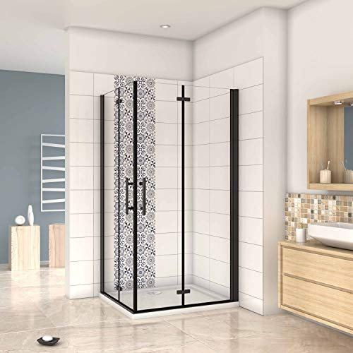 Mampara ducha Cabina de ducha 4 puertas plegables con perfil negro mate,estilo industrial, 5 mm cristal templado, Easyclean 90x90x190cm