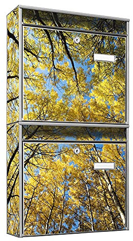 banjado Briefkastenanlage 2 Fach - 2 Briefkästen 36x64x10cm groß - Doppelbriefkasten Set - Namensschild, 2 Schlüssel, Montagematerial - Stahl verzinkt Silber - Motiv Wipfel