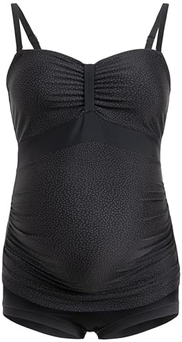 Herzmutter Tankini Premamá - Dos Piezas Traje de Baño para Mujeres Embarazadas - Bandeau-Tankini-Set - Tira-Patrón-Puntos - Tallas Grandes - Protección UV 50-7000 (XL, Negro Lunares)