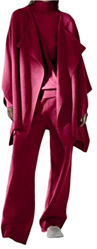 Dejamy Completo cardigan a mantella, maglia e pantalone (52, Bordeaux)