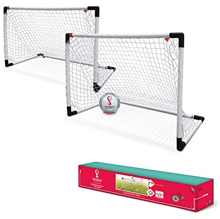 Mondo- Goal Post Mini Set 2 Juguetes Porterías de Fútbol para Niños con Net-Ball FIFA World Cup Qatar 2022 INCLUIDO-28677, Color Blanco, 28677