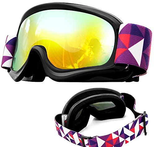 Tyuodna Occhiali da sci per bambini, 100% protezione dai raggi UV, anti-appannamento, sci, snowboard, doppia lente per ragazzi e ragazze, per ciclismo, equitazione, arrampicata, sci, (nero)