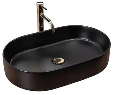 Rea Aufsatzwaschbecken Nadia, schwarz, matt, Waschtisch Handwaschbecken Waschschale Waschbecken für Badezimmer aus hochwertiger Keramik, 610 x 385 x 120 mm (mattschwarz)