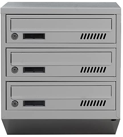 Cassette postali con fissaggio a parete EURO GDS 3 RAL 7035 cassetta postale condominiale Depot 3 con 3 alloggi, cassetta delle lettere