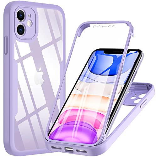 OWKEY for iPhone 11 Case 6.1 inch, 360° Full Body Protective Hybrid Dual Layer Slim Case with Built-in Screen Protector, Heavy Duty Protection, Purple