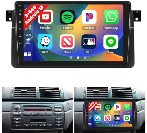 Hikity 9 Pollici 2+64GB Autoradio Android Wireless CarPlay per BMW E46 1999-2005, Wireless Android Auto Stereo con GPS Navi WiFi Radio Auto Bluetooth Canbus