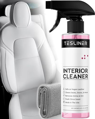 Tesla - Limpiador de asientos y removedor de manchas, limpiador interior, seguro en cuero vegano blanco y negro, productos de limpieza de interiores para asientos, salpicadero, consola | Tesla Model 3
