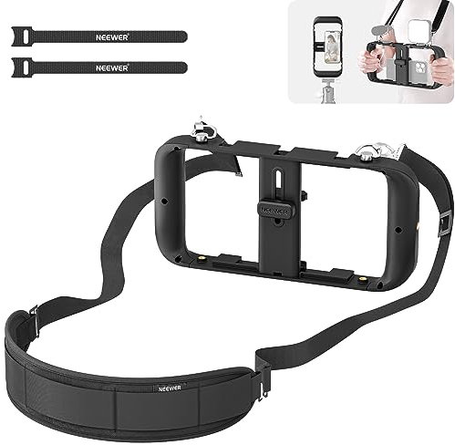 NEEWER PA025 Smartphone Video Rig mit Handy Schnur zum Umhängen, Phone Cage Telefon Stabilisator Vlogging Käfig mit Zubehörschuh Stativhalterung für TikTok/YouTube, kompatibel mit iPhone Samsung Pixel