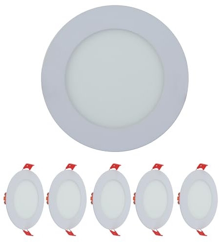 TEKLED LED Round Recessed Ceiling Light | Flat Panel Ultra Slim 120mm Downlight | 6W 400LM | for Home Kitchen Office Shop Industrial Use | 3000K Warm White | 5-Pack [Energy Class G]