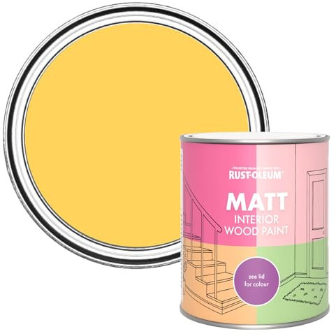 Rust-Oleum 750ml Watercolour Interior Wood Paint, Lemon Jelly, Matt Finish, for Doors & Woodwork, Includes Brush, 14 sqm Coverage/Litre, Made in UK