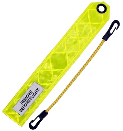 Remove Before Flight Streamer with High Visibility Design. Features Hi-Viz, 12 Long Streamer with 10 Bungie Chord with Clips. Also Makes Great Keychain Lanyard for Aviation Fans.