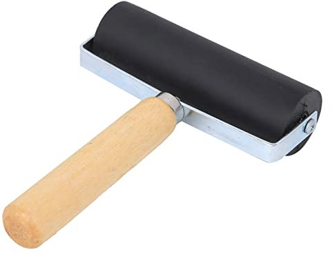 Yctze Abnehmbare Druckwalze aus Schwarzem Gummi, Kunsthandwerk-Werkzeugset mit Holzgriff für Linoleum-Blockdruck, Linoleumfarbe und Kleben, 15 Cm