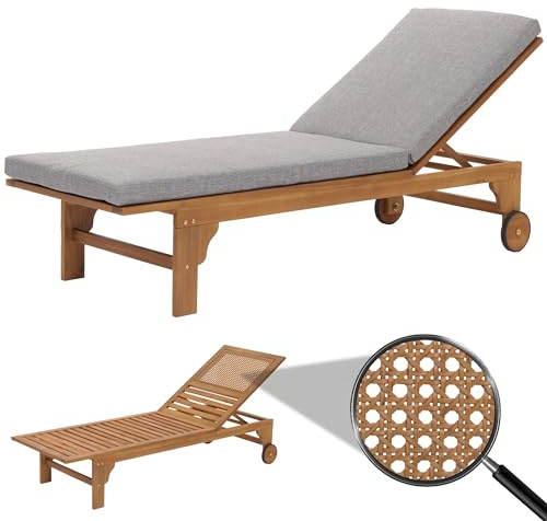 Mendler Sonnenliege HWC-N48, Gartenliege Relaxliege Liegestuhl, Massiv-Holz Akazie MVG-Zertifiziert - Kissen grau