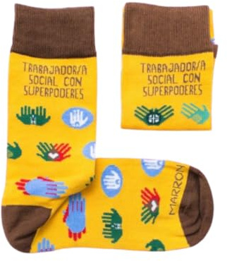 MARRON Y NEGRO - Calcetines Trabajador/a Social con Superpoderes - Fabricado en España - Perfectos para Regalos - Divertido - Calcetines Originales - 80% algodón - Para Hombre y Mujer