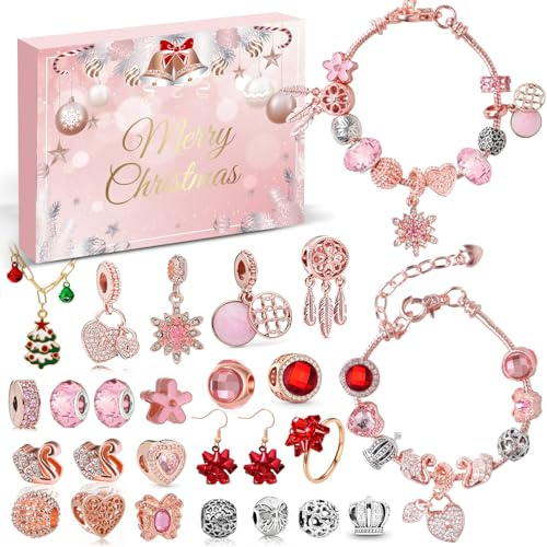 iZoeL Adventskalender Schmuck Rosa 2025 Mädchen Teenager Frauen Schmuckkalender Adventskalenderschmuck Weihnachtskalender 24 tolle Damen-Schmuck wie Halskette Ringe Ohrringe Armband DIY