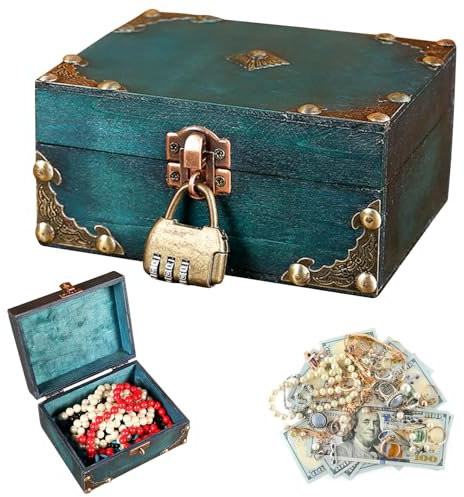 Coffre au Trésor en Bois Vintage 16 x 12 x 9,5 cm avec Serrure - Petit Coffre Pirate pour le Rangement et la Décoration