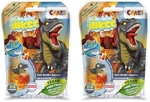 INKEE SURPRISE DINO | Badekugeln Kinder mit Überraschung, Ei-Form Badebombe 100g mit Dinosaurier Figuren, Apple Ice Tea Aroma (Packung mit 2)