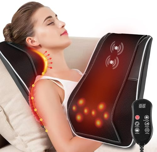 Aolso Shiatsu Lower Back Massager with Heat,Shiatsu Neck and Back Massager,Deeper Tissue Kneading Massage Pillow for Neck,Body Relieve Muscle Pain,Relax Gift for Her/Him/Dad/Mom-R7-1GPB