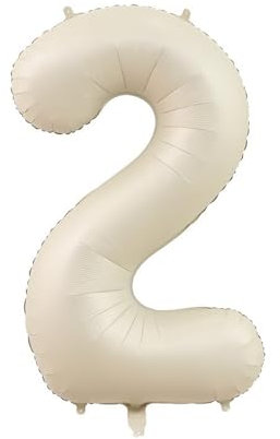 Cream Number Balloons, 40 Inch Thickened Beige Foil Number 2 Balloon, Large Neutral Cream Digital Balloons for Anniversary, Birthday Party Decorations, Celebration Supplies for Women and Men