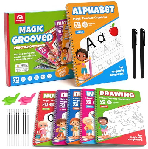 Coogam 6-Teiliges Magisches Rillen-Schreibübungs-Set für Kinder