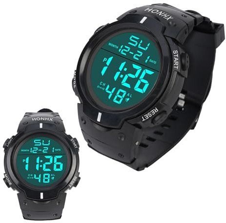 OFFCUP Orologio Uomo Orologio Digitale 5ATM Impermeabile Orologio da Uomo Cronografo Orologio da Polso Casual Orologi Sportivo Cinturino in Silicone con LED Cronometro Sveglia -Argento