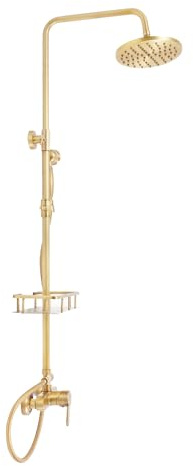 Jiumxliu Sistema de ducha termostático con juego de ducha, juego completo de grifo de ducha, juego completo de ducha con termostato, acero inoxidable dorado, ducha de lluvia, 2 tipos de chorro