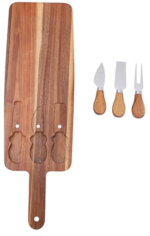 SHINEOFI Set Tagliere in Legno con Coltelli per Formaggi e Salumi Vassoio a Paletta per Servire Pizza Frutta e Snack Utensili da Cucina per Buffet e Aperitivi