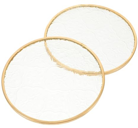 DECHOUS Posavasos de Vidrio con Redondos 10 Cm, Set de 2 Unidades con Borde Dorado, Antideslizantes y Transparentes, Protección para Mesa de Comedor y Decoración de Café