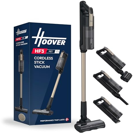 Hoover HF3 Anti-Hair Wrap Cordless Pet 440W, LED Display & Touch Control, 60 Min Runtime, Free-Standing, Double Edge Cleaning with LED Headlight, Crevice Tool, Pet Tool & Wall Mount [HF310P]