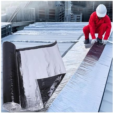 Tätningstejp, lappa sprickor, takskyddsunderlag i rulle, rulltejp, självhäftande takpapp for skjul, aluminiumfolietejp for takreparation, for tak, golv, vindar(THK1.2mm/W1*L10m)