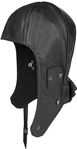 LIERYS Cuffia Aviatore in Nappa Donna/Uomo - Cappello da Autista Berretto Pelle con paraorecchie, Fodera Estate/Inverno Estate Inverno - L (58-59 cm) Nero