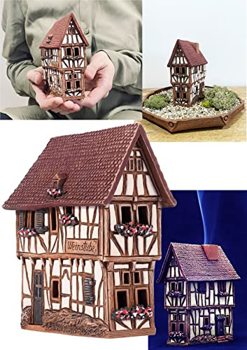 Keramisk värmeljus ljushållare | Keramisk kon rökelsebrännare och rökelsekonhållare | rumsdekoration | samlarobjekt miniatyrkopia av det ursprungliga historiska huset i Bernkastel-Kues | R255