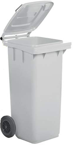 HORECA Bidone per Raccolta differenziata rifiuti 120 Lt, Colore Bianco | Contenitore 120 Litri per immondizia Uso Esterno | Pattumiera con Coperchio e rotelle nettezza Urbana