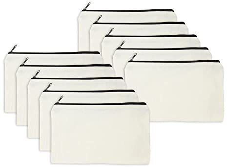 MR.R Sublimation 10PCS Canvas Dragkedja Väskor Canvas Pencil Pouch Sublimation Blank Makeup Bag 8,27 x 5,12 13x21cm (Schwarzer Reißverschluss)