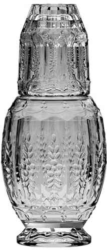 Elle Decor Vintage Bedside Water Carafe with Tumbler Glass – Elegant Pitcher and Matching Drinking Cup Doubles As Lid (Gray)