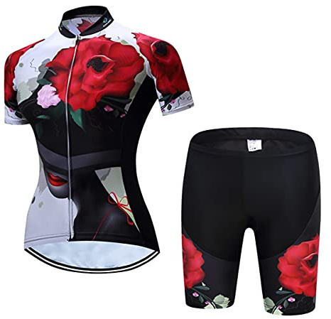 Set da ciclismo per donna Hotlion, maglietta e pantaloni con bretelle, abbigliamento estivo per bici da strada, M