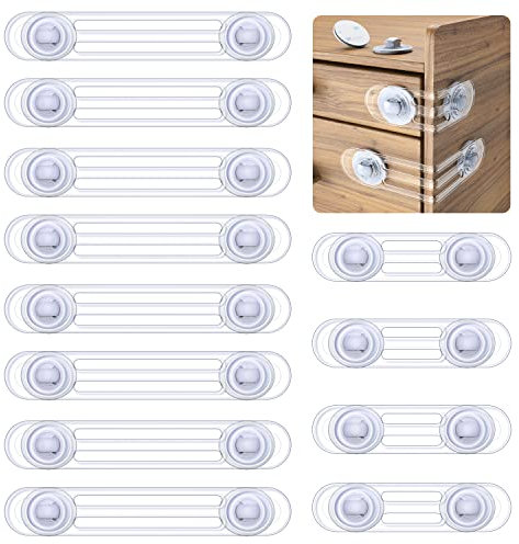 Kimsky Kindersicherung Schrank und Schubladen, 12 Stück Schranksicherung zwei Größe Schubladensicherung, Prämie Schubladensicherung zum Kleben ohne Bohren - Transparent