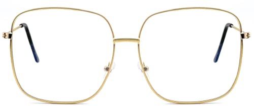 KAEOISFU Oversized Fashion Square Metal Reading Glasses Women Men, Large Blue Light Blocking Computer Readers, Anti Glare Extra Big Wide Frame Eyeglasses