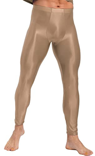 Kaerm Mallas largas para hombre, elásticas, brillantes, con aceite, ajustadas, ajustadas, para fiestas, clubwear, café, M