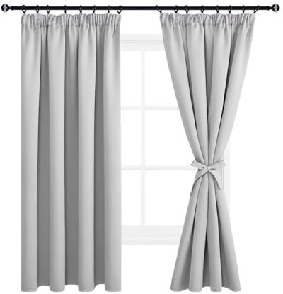 DWCN Gardinen Blickdicht 2er Set Silber Grau Vorhänge mit Kräuselband Verdunkelungsvorhänge Schlafzimmer H 183 x B 167, Gardinen Wohnzimmer Vorhänge Blickdicht Hellbeige mit Vorhang-Krawatten