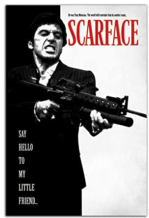 HOPNRU Cuadro De Arte De Pared De Scarface, PóSter De PelíCula Retro CláSico, Pintura En Lienzo En Blanco Y Negro, PóSter De DecoracióN EstéTica Para Sala De Estar (30x45cm-Sin Marco)