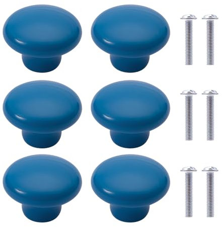 NAKUPENDA 6 Stück Möbelknöpfe Runden Keramik Schrank Schubknöpfe Knauf Keramik Runden Griffe für Kinderzimmer Küchen Schränke Bücherregal (Blau)