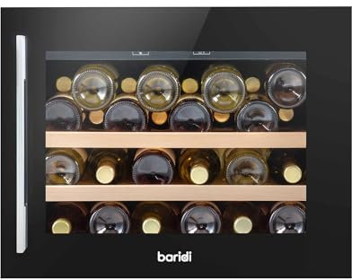 Dellonda Baridi 60cm Built-In 28 Bottle Wine Cooler with Beech Wood Shelves and Internal LED Light, Black - DH205