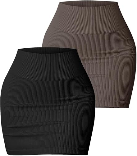 FEOYA Femme Mini Jupe Moulante 2 pièces Sexy Jupe Crayon Courte Femme Elastique Court Midi Jupe Fit Campus Bureau Casual