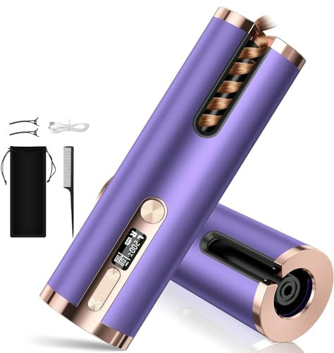 Yovikin Cordless Hair Curler, 6 Adjustable Temperature & Timer Automatic Curling Iron 5200mAh Rechargeable Rotating PTC Ceramic Curling Wand Curling Tong Home Travel