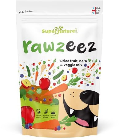 Supernature Rawzeez Dried Fruits & Veggies Mix 700g | 100% Natural Raw Diet Food Supplement for Dogs, BARF Raw Feeding, Grain, Gluten & Additive Free, Manufactured in the UK