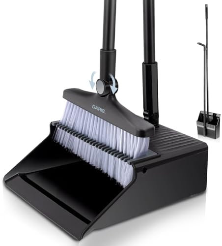 Juego de Escoba y recogedor con Mango Largo de 127 cm Juego de Escoba y recogedor Vertical Combo de Escoba y recogedor Giratorio 180 Grados para el hogar Cocina Oficina vestíbulo Patio