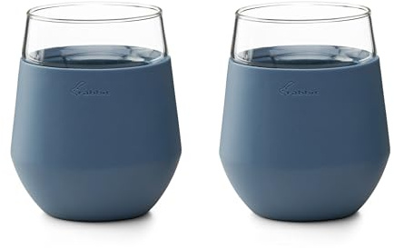 Rabbit Freezable Wine Glass Set of 2 - Insulated Stemless Cooling Glasses with Freezer Gel Packs and Silicone Sleeves, Keeps White Wine & Rosé Cold for Hours, Blue Gift Set